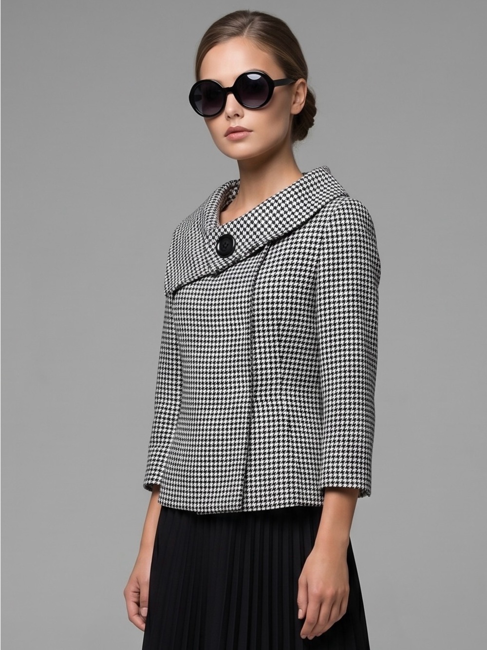 🌻Isabella DeMarco Black White Houndstooth Roll Collar Jacket Size 4